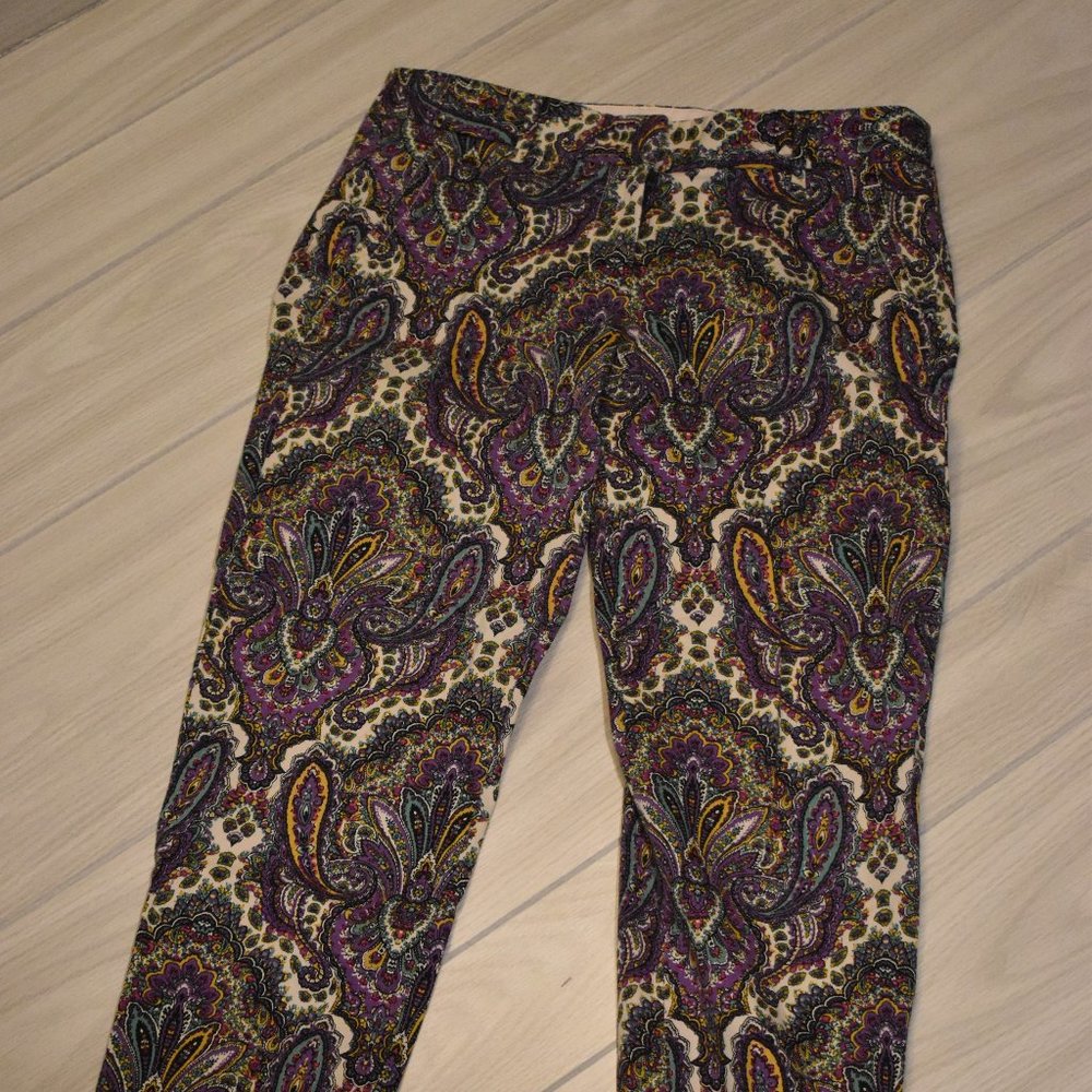 Purple Paisley J. Crew Stretch City Fit Sz 2 Capris